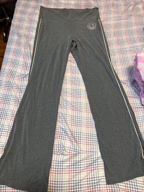 Victoria's Secret Gray Lounge Pants with White Piping and Pink Crest